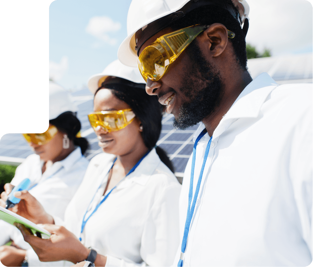 Man and woman wearing safety goggles